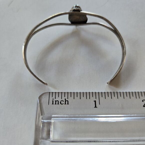 Vtg Natural Turquoise Leaf Old Pawn Cuff Bracelet Sterling Handmade Southwestern - Picture 10 of 11